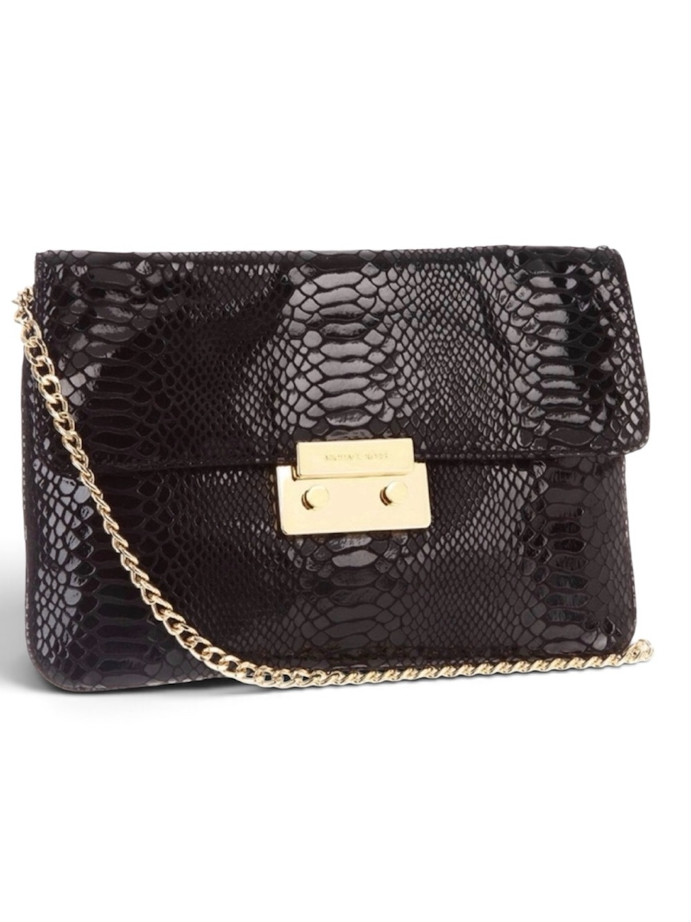 Michael Kors Sloan Python Embossed Suede Clutch with Gold Hardware